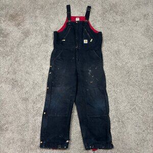 Carhartt R38 BLK Duck Canvas Double Knee Quilt-Insulated Bib Overalls Mens 38x28